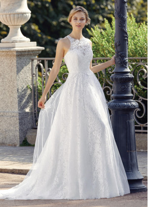 Jewel Neck Ivory Lace Tulle Racerback Wedding Dress